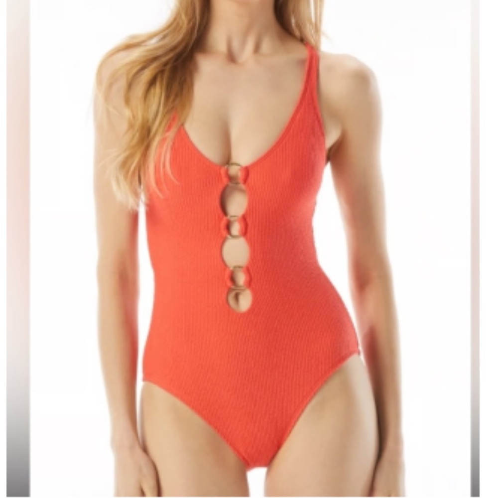 Michael Kors Sea Coral One Piece Swimsuit with gold hardware